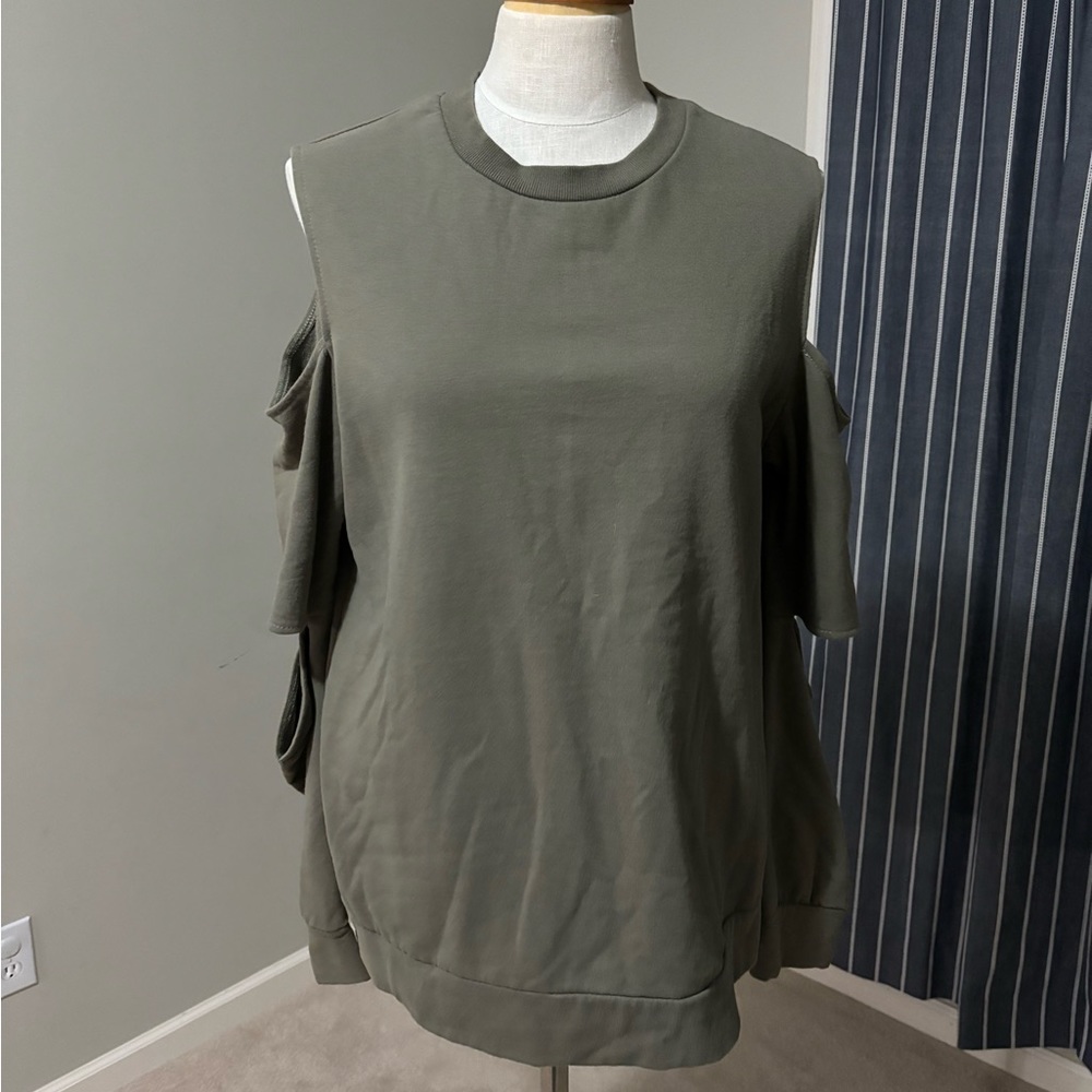 Boutique cold shoulder/elbow sweatshirt in army green, size M
